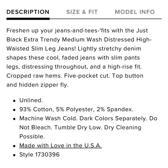 Just Black Denim Medium Wash Distressed High Waisted Slim Leg Jeans - Picture 4 of 5